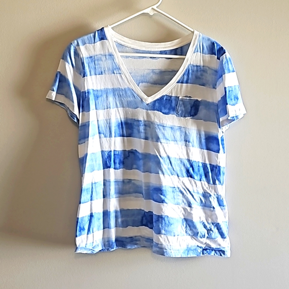 Gap Blue and White Striped V Neck Size L
